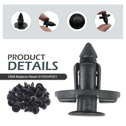 20PCS Bumper Fastener Rivet Clips, Front Bumper & Radiator Support Retainer Clips, Plastic Push Fender Liner Clip, OEM 01553-09321, Compatible with Nissan Maxima Versa Altima & Infiniti