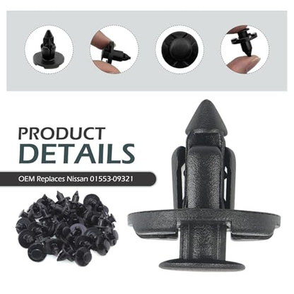 20PCS Bumper Fastener Rivet Clips, Front Bumper & Radiator Support Retainer Clips, Plastic Push Fender Liner Clip, OEM 01553-09321, Compatible with Nissan Maxima Versa Altima & Infiniti