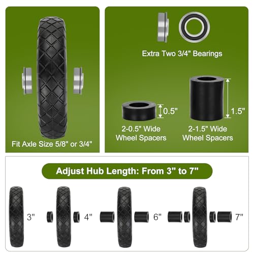 Upgraded 4.80/4.00-8 Flat Free Wheelbarrow Wheels with 5/8" & 3/4" Bearing - color: black