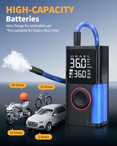 Powools Tire Inflator Portable Air Compressor, Black, Standard Capacity - size: Standard Capacity