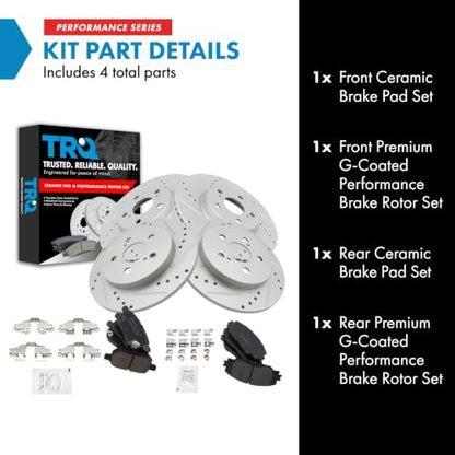 TRQ Performance Front and Rear Brake Pad and Rotor Set Ceramic Coated