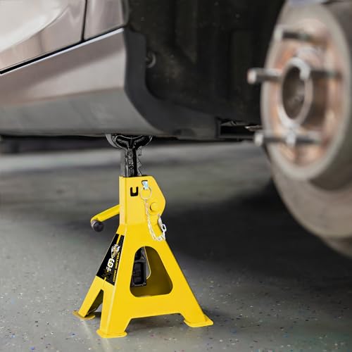 YELLOW JACKET Jack Stands 6 Ton with Double Locking and Large Foot Base for Lifting SUVS, Heavy Duty Steel, 13000 lb Capacity, 1 Pair, Yellow - color: yellow, size: 6 ton double locking and upgraded base