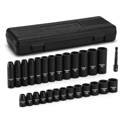 CASOMAN 27 Pieces 3/8-Inch Drive Impact Socket Set, Deep & Shallow, Metric (7mm - 19mm), 6 Point, CR-V Steel - size: 3/8"Dr. Metric