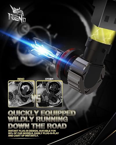 RENO 9005 H11 Bulb Combo, Fanless H8/H9/HB3 6500K White Fog Bulb, 4 PCS - size: 9005 H11