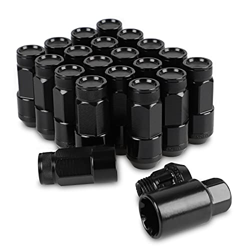 20PCS Closed End Lug Nuts M12X1.5 Wheel Rims Lug Nuts +Socket (Black) - color: Black