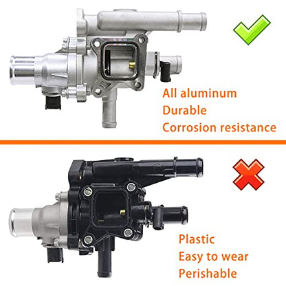 FOKES Engine Coolant Thermostat Housing Assembly Compatible with Chevy Cruze, Limited, Trax, Sonic 1.8L & 1.6L - Replaces 25192228, 55564890, 15-81816, 902-033, 55579951 - Full Aluminum - size: 25192228