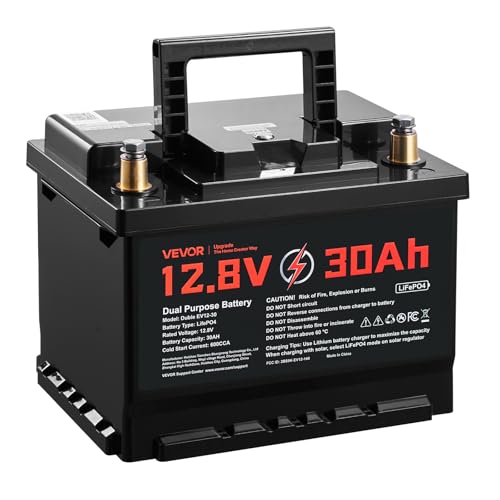 VEVOR 12V 30Ah LiFePO4 Dual Purpose Battery, 600CCA BCI Group 47 Deep Cycle & Starter Lithium Battery, Built-in Smart BMS, Automotive Start-Stop for RV, Marine, Trolling Motor, Car & Engine Starting - style: Group 47 30Ah 600CCA