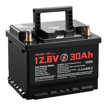 VEVOR 12V 30Ah LiFePO4 Dual Purpose Battery, 600CCA BCI Group 47 Deep Cycle & Starter Lithium Battery, Built-in Smart BMS, Automotive Start-Stop for RV, Marine, Trolling Motor, Car & Engine Starting - style: Group 47 30Ah 600CCA