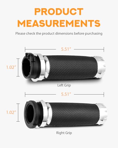 PBYMT 1inch Handlebar Grips, Cable Throttle Control Hand Grips Fit for Harley ’96-Later XL, ’96-’07 Touring, ’02-’17 VRSC, ’08-’13 XR, ’96-’17 Dyna (Except FXDLS) - color: Chrome
