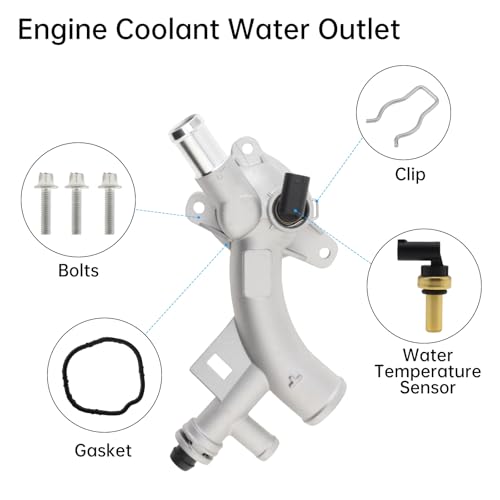 Engine Coolant Water Outlet Housing Aluminum with Sensor - Replaces 25193922, 55565334 - Compatible with 2011-2016 Chevrolet Cruze, 2012-2020 Sonic, 2013-2020 Trax, 2013-2019 Buick Encore