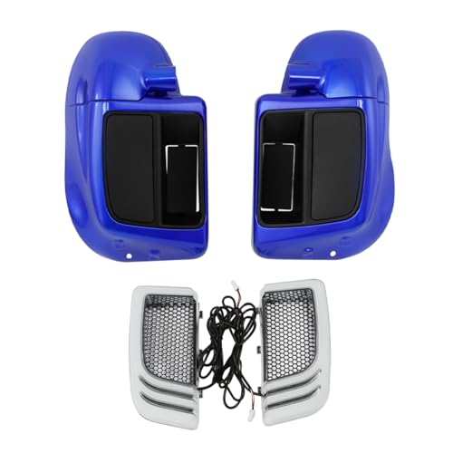 Green-L Blue Lower Vented Leg Fairing and LED Turn Signals Light Kit Fit for Harley Touring Road King Street Glide Electra Glide Ultra 2014-2024 - color: Blue-Glove Box