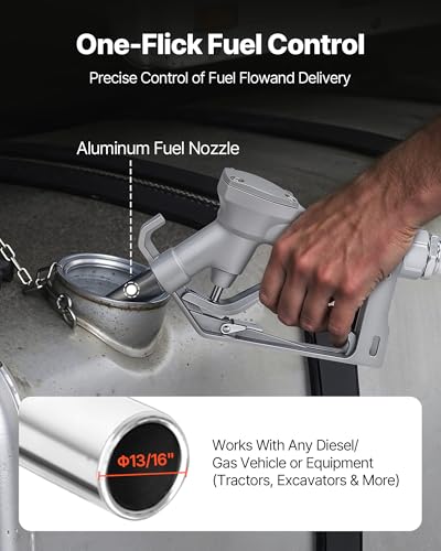 VEVOR Fuel Transfer Pump, 12V DC 16 GPM 1/4 HP Diesel Pump, Extractor Pumps with Manual Nozzle, Discharge Hose and Suction Pipe, for Gasoline, Diesel, Kerosene, Ethanol-Methanol Blends & Biodiesel - size: 12V 16GPM