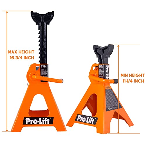 Pro-LifT PL3300 Heavy Duty Jack Stands For Car – 3 Ton in Pair with Double Pins - Handle Lock and Mobility Pin for Extra Safety – Great for Home Auto Repair Shop, Orange - color: Orange