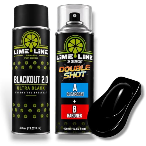 LiME LiNE Blackout 2.0 Automotive Basecoat Aerosol + 2K Clearcoat Kit - Ultra Deep Black Spray Paint