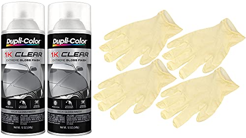 Sherwin-Williams Company, Duplicolor 1K Clear Extreme Gloss Finish Spray Paint (12 oz) Bundle with Latex Gloves (6 Items)