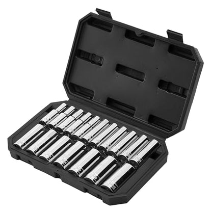 VEVOR Socket Set, 18 Pieces, 1/2 inch Drive Socket Tool Set, Metric Size from 10 to 27 mm, Mechanic Tool Kit with Storage Case, Clear Markings, Chrome Plated CR-V Alloy Steel, for Automotive Repair - size: 18-PCS