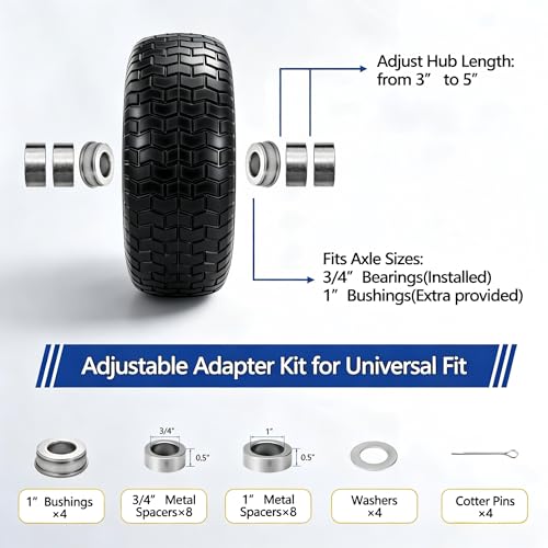 2 Pcs 16x6.50-8 Flat Free Tire and Wheel, 3" Offset Hub & 3/4" Bearings - size: 2 Pcs 16x6.50-8 Flat Free 3/4" Bearing