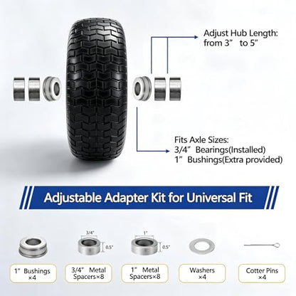 2 Pcs 16x6.50-8 Flat Free Tire and Wheel, 3" Offset Hub & 3/4" Bearings - size: 2 Pcs 16x6.50-8 Flat Free 3/4" Bearing