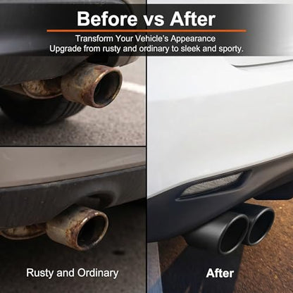 Dual Exhaust Tip, 2.5" Inlet Exhaust Dual Tailpipe, Stainless Bending Pipe Muffler Tip with Beveled Ends with Bolt, Tail Modification Accessory for Cars Trucks (Black)