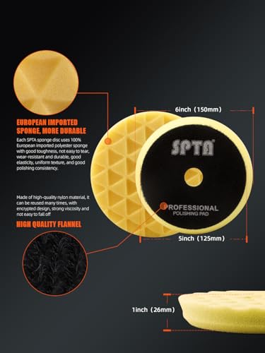 Buffing Polishing Pads, SPTA 3 Inch 80mm Body Repair Polishing Pad Set Made for 3 Inch Backing Plate, 6 Pcs Buffing Pads with Sponge, Wool and Micro-Fiber Pad Set (5 Inch (125mm) Sets) - size: 5 Inch (125mm) Sets