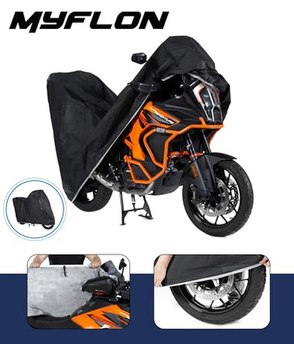 Motorcycle Cover, All Season, Universal, Waterproof, Sun, Outdoor and Indoor Protection & Myflon Motorcycles Vehicle Cover Size Medium - size: Medium