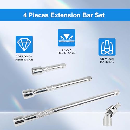 1/4 Inch Drive Socket Extension Bar Set, 4 Piece wrench extender - size: 1/4