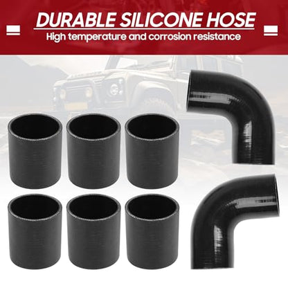 2.5" Universal Aluminum Turbo Intercooler Piping U-Pipe Kit 600mm Aluminum Pipe + 8 Elbow Hose+ 16 Clamps Kit 8PCS - Black - color: Black, size: 2.5"-60cm