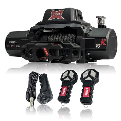 10,000 lb Recovery Winch,12V Electric Winch with 1/2” x70 FT Synthetic Rope,IP68 Waterproof,Anti Slip Roller,All-Metal Housing,2 Wireless Remotes & Wired Controller for Jeep,SUV,Truck & Trailer - style: 10K