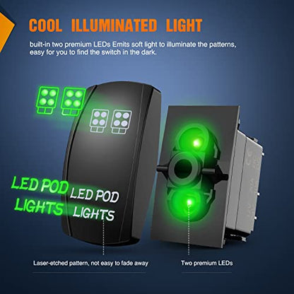 Nilight LED POD Lights Rocker Switch with Jumper Wires Set 5Pin Laser Green - color: Green, size: LED POD LIGHTS