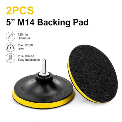 2 Pack 5 Inch Hook and Loop Backing Pad with M14 Thread,Rotary Buffing Pad Sanding Holder Angle Grinder Polishing Backer Plate for Wood,Metal,Automotive,Orbital Sander,Polisher