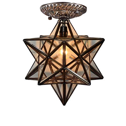 Bieye L10821 12-inch Moravian Star Tiffany Style Stained Glass Semi Flush Mount Ceiling Fixture, Suitable for Decorating Room (Clear Glass) - color: Clear