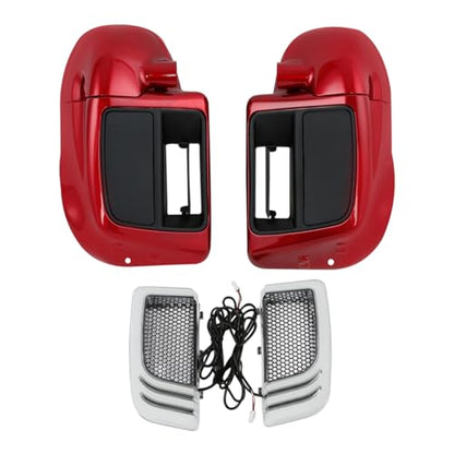 Green-L Lower Vented Leg Fairing and LED Turn Signals Light Kit Fit for Harley Touring Road King Street Glide Electra Glide Ultra 2014-2024 - color: Red-Glove Box
