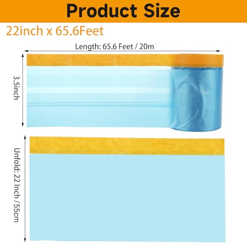8 Rolls 22" x 66' Painters Plastic Sheeting, Pre-Taped Masking Film, Tape and Drape Drop Cloth for Painting, Automotive Covering and Appliance Protection