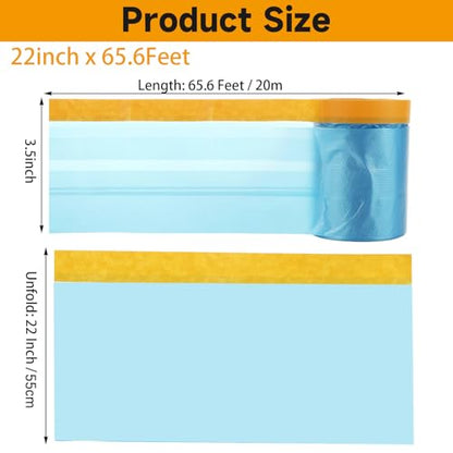 8 Rolls 22" x 66' Painters Plastic Sheeting, Pre-Taped Masking Film, Tape and Drape Drop Cloth for Painting, Automotive Covering and Appliance Protection