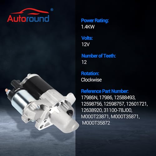 Autoround 17986 Starter Motor Fit for 3.0L 3.6L V6 Chevy Malibu