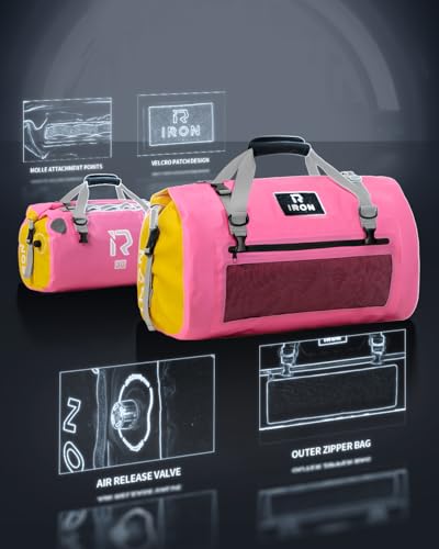 IRON JIA'S Motorcycle Dry Bag, Waterproof Duffel Bag with Roll-Top Closure - color: Pink, size: 30L