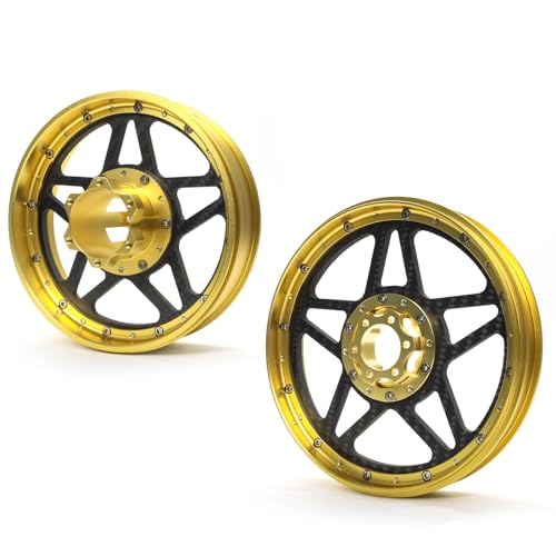 TREAL Losi Promoto MX Front and Rear Wheels(2P), CNC Machined Aluminum w Carbon Rims for Losi 1/4 FXR Motorcycle(Gold) - color: gold