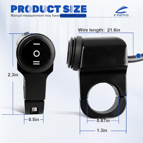 3-Speed Adjustment Motorcycle Headlight Switch 12v 7/8" 22-23mm Waterproof Motorcycle ATV UTV Handlebar On-Off-On Control（Black）