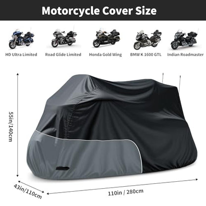 Motorcycle Cover Heavy Duty 300D Waterproof for Touring Ultra - color: Black/Grey