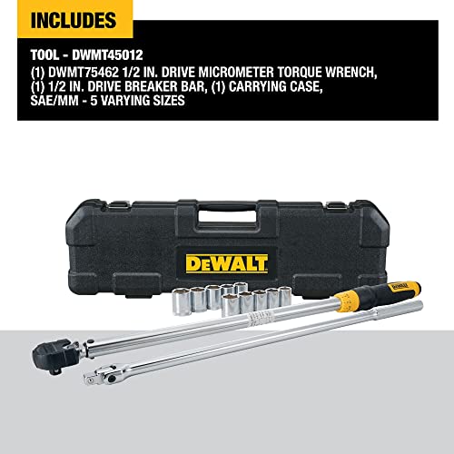 DEWALT Torque Wrench Tool Set, Tire Change Kit, 50-250 FT-LB, 12 Piece with Storage Case (DWMT45012)
