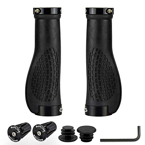 SAPLIZE Bike Handlebar Grips, Ergonomic Design, Wide Palm Support Rubber Bike Grips, Double Lock-on, for Mountain Road MTB Bike, Urban Bikes Scooters, Multi-Color Options - color: Black