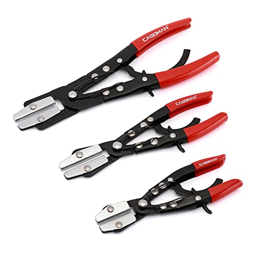 CASOMAN 3-Piece Ratcheting Hose Pinch Off Pliers Set, 8", 10", 12" Locking Hose Pinch Pliers Set, for Radiator, Coolant, Automotive, Fuel Lines