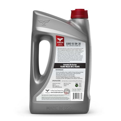 TRIAX Euro VX 5W-30 Full Synthetic Ester, Compatible with VW 507.00/504.00, VW Audi 502.00, 505.01, BMW LL-04, Porsche C30, ACEA C3, Mercedes 229.51, 229.5, 229.31 (5 Quart) - size: 5 Quart