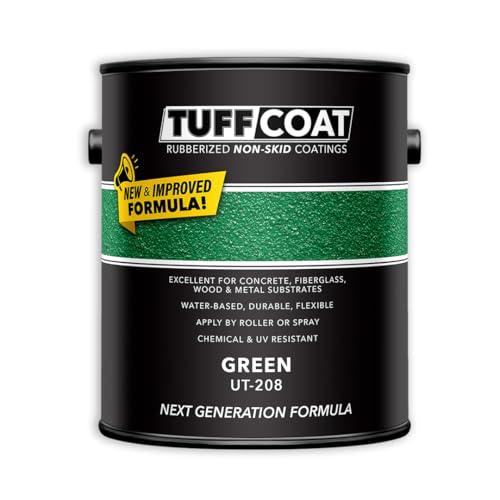 Tuff Coat Medium Texture Rubberized Non-Skid Deck Coating – Textured Non-Slip Safety Surface for Pool Decks, Docks, Boat Ramps, Patios, Walkways & High-Traffic Areas (UT-208 Green 1-gallon) - color: Green, size: 128 Fl Oz (Pack of 1)