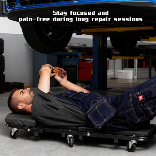 40" Heavy Duty Folding Mechanics Z Creeper & Rolling Seat, 450 lbs Capacity, 2-in-1 Z-Creeper with 6 Universal Swivel Wheels, Padded Support, Foldable Garage Stool for Auto Repair, Truck, SUV (Black) - size: 40 inch