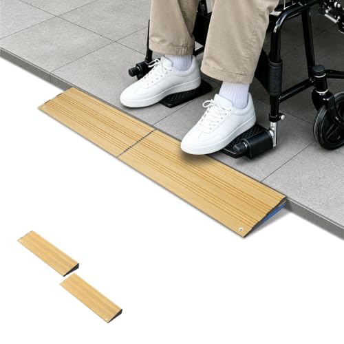 Ruedamann 1" Rise 2200 LBS Load Capacity Aluminum Modular Threshold Ramp - color: Light Wood Look, size: 1'' Rise
