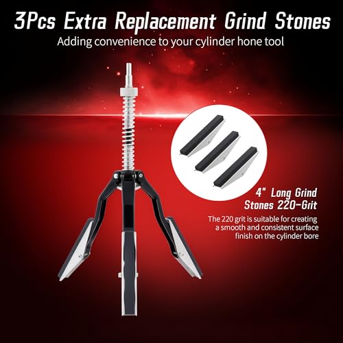 Cylinder Hone Tool, Adjustable for 2"-7", with Extra 3PC 4" Stones - size: 3pc 4"