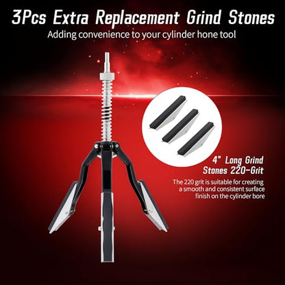 Cylinder Hone Tool, Adjustable for 2"-7", with Extra 3PC 4" Stones - size: 3pc 4"