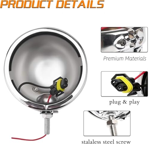 SKTYANTS 4.5 Inch LED Passing Light Motorcycle Fog lights with 4.5 Inch Housing Bucket Bracket Mount Compatible with Touring Electra Glide (Chrome) - color: Chrome