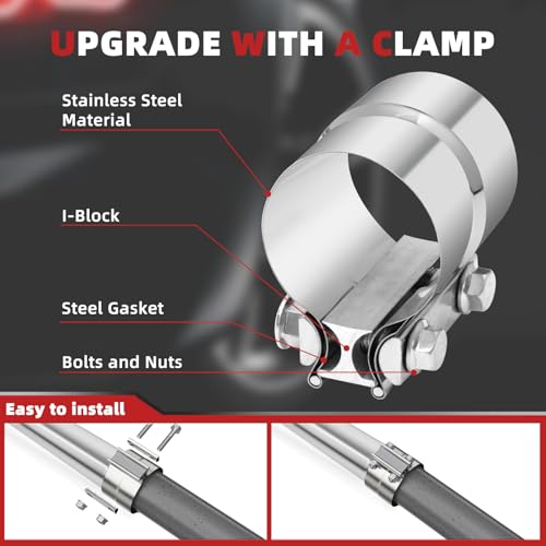 LCGP 3 Inch Straight Exhaust Pipe, 3" Stainless Steel Straight Muffler Replacement Pipe, 48" Length Mandrel Exhaust Tube with Two Lap Joint Band Clamps(New Version) - size: 3 Inch, style: 48 Inch Long